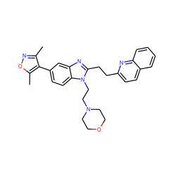 Cc1noc(C)c1-c1ccc2c(c1)nc(CCc1ccc3ccccc3n1)n2CCN1CCOCC1 ZINC001772588930