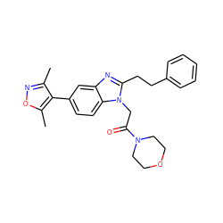 Cc1noc(C)c1-c1ccc2c(c1)nc(CCc1ccccc1)n2CC(=O)N1CCOCC1 ZINC001772580619