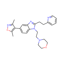 Cc1noc(C)c1-c1ccc2c(c1)nc(CCc1ccccn1)n2CCN1CCOCC1 ZINC001772632855