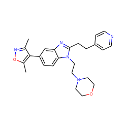 Cc1noc(C)c1-c1ccc2c(c1)nc(CCc1ccncc1)n2CCN1CCOCC1 ZINC001772578034