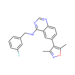 Cc1noc(C)c1-c1ccc2ncnc(NCc3cccc(F)c3)c2c1 ZINC000013828555