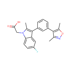 Cc1noc(C)c1-c1cccc(-c2c(C)n(CC(=O)O)c3ccc(F)cc23)c1 ZINC000299826763