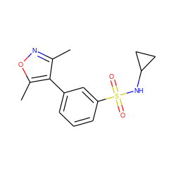 Cc1noc(C)c1-c1cccc(S(=O)(=O)NC2CC2)c1 ZINC000072190295