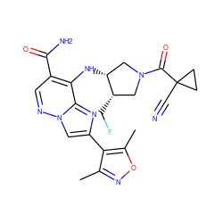 Cc1noc(C)c1-c1cn2ncc(C(N)=O)c(N[C@@H]3CN(C(=O)C4(C#N)CC4)C[C@@H]3CF)c2n1 ZINC001772616857