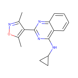 Cc1noc(C)c1-c1nc(NC2CC2)c2ccccc2n1 ZINC000004265444