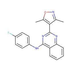 Cc1noc(C)c1-c1nc(Nc2ccc(F)cc2)c2ccccc2n1 ZINC000004264843