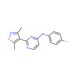 Cc1noc(C)c1-c1nccc(Nc2ccc(F)cc2)n1 ZINC000004265855