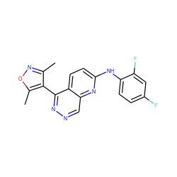 Cc1noc(C)c1-c1nncc2nc(Nc3ccc(F)cc3F)ccc12 ZINC000068204806