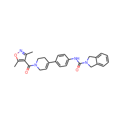 Cc1noc(C)c1C(=O)N1CC=C(c2ccc(NC(=O)N3Cc4ccccc4C3)cc2)CC1 ZINC000166581954