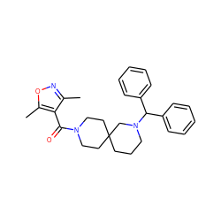 Cc1noc(C)c1C(=O)N1CCC2(CCCN(C(c3ccccc3)c3ccccc3)C2)CC1 ZINC000004238011