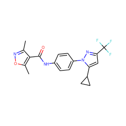 Cc1noc(C)c1C(=O)Nc1ccc(-n2nc(C(F)(F)F)cc2C2CC2)cc1 ZINC000117415182