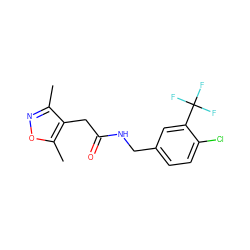 Cc1noc(C)c1CC(=O)NCc1ccc(Cl)c(C(F)(F)F)c1 ZINC000084687340