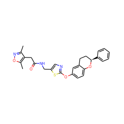 Cc1noc(C)c1CC(=O)NCc1cnc(Oc2ccc3c(c2)CC[C@@H](c2ccccc2)O3)s1 ZINC000145492493