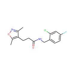 Cc1noc(C)c1CCC(=O)NCc1ccc(F)cc1Cl ZINC000058602842