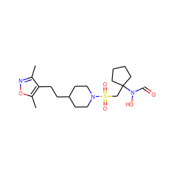 Cc1noc(C)c1CCC1CCN(S(=O)(=O)CC2(N(O)C=O)CCCC2)CC1 ZINC000071294279