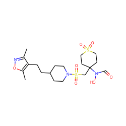 Cc1noc(C)c1CCC1CCN(S(=O)(=O)CC2(N(O)C=O)CCS(=O)(=O)CC2)CC1 ZINC000071282173