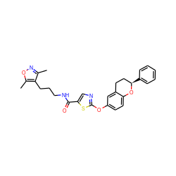 Cc1noc(C)c1CCCNC(=O)c1cnc(Oc2ccc3c(c2)CC[C@@H](c2ccccc2)O3)s1 ZINC000169710477