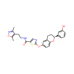 Cc1noc(C)c1CCNC(=O)c1cnc(Oc2ccc3c(c2)CC[C@@H](c2cccc(O)c2)O3)s1 ZINC000169710611