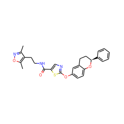 Cc1noc(C)c1CCNC(=O)c1cnc(Oc2ccc3c(c2)CC[C@@H](c2ccccc2)O3)s1 ZINC000169710473