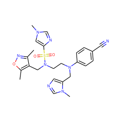 Cc1noc(C)c1CN(CCN(Cc1cncn1C)c1ccc(C#N)cc1)S(=O)(=O)c1cn(C)cn1 ZINC000064540789