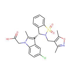 Cc1noc(C)c1CN1[C@H](c2c(C)n(CC(=O)O)c3ccc(Cl)cc23)c2ccccc2S1(=O)=O ZINC000049116068