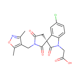 Cc1noc(C)c1CN1C(=O)C[C@@]2(C1=O)C(=O)N(CC(=O)O)c1ccc(Cl)cc12 ZINC000014976773