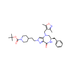 Cc1noc(C)c1CN1C[C@@H](Cc2ccccc2)NC(=O)c2nn(CCC3CCN(C(=O)OC(C)(C)C)CC3)cc21 ZINC001772612583