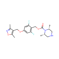 Cc1noc(C)c1COc1cc(F)c(COC(=O)N2[C@@H](C)CNC[C@H]2C)c(F)c1 ZINC000003989048