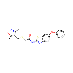 Cc1noc(C)c1CSCC(=O)Nc1nc2ccc(Oc3ccccc3)cc2s1 ZINC000003414100