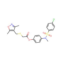 Cc1noc(C)c1CSCC(=O)Oc1ccc(N(C)S(=O)(=O)c2ccc(Cl)cc2)cc1 ZINC000012853100