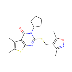 Cc1noc(C)c1CSc1nc2sc(C)c(C)c2c(=O)n1C1CCCC1 ZINC000002642467