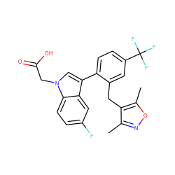 Cc1noc(C)c1Cc1cc(C(F)(F)F)ccc1-c1cn(CC(=O)O)c2ccc(F)cc12 ZINC000299829917