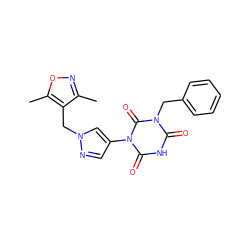 Cc1noc(C)c1Cn1cc(-n2c(=O)[nH]c(=O)n(Cc3ccccc3)c2=O)cn1 ZINC000115731258