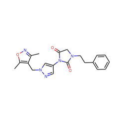 Cc1noc(C)c1Cn1cc(N2C(=O)CN(CCc3ccccc3)C2=O)cn1 ZINC000115731709