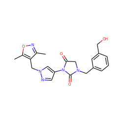 Cc1noc(C)c1Cn1cc(N2C(=O)CN(Cc3cccc(CO)c3)C2=O)cn1 ZINC000115731754