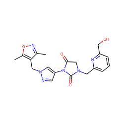 Cc1noc(C)c1Cn1cc(N2C(=O)CN(Cc3cccc(CO)n3)C2=O)cn1 ZINC000115731569