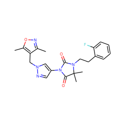 Cc1noc(C)c1Cn1cc(N2C(=O)N(CCc3ccccc3F)C(C)(C)C2=O)cn1 ZINC000116676356