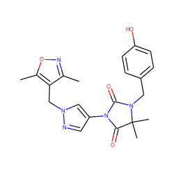 Cc1noc(C)c1Cn1cc(N2C(=O)N(Cc3ccc(O)cc3)C(C)(C)C2=O)cn1 ZINC000116676232