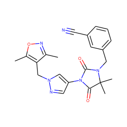 Cc1noc(C)c1Cn1cc(N2C(=O)N(Cc3cccc(C#N)c3)C(C)(C)C2=O)cn1 ZINC000116673758