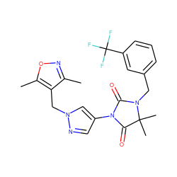 Cc1noc(C)c1Cn1cc(N2C(=O)N(Cc3cccc(C(F)(F)F)c3)C(C)(C)C2=O)cn1 ZINC000116676413