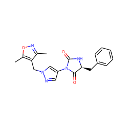 Cc1noc(C)c1Cn1cc(N2C(=O)N[C@@H](Cc3ccccc3)C2=O)cn1 ZINC000115731700