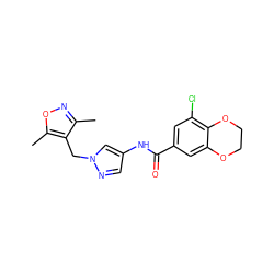 Cc1noc(C)c1Cn1cc(NC(=O)c2cc(Cl)c3c(c2)OCCO3)cn1 ZINC000116767304