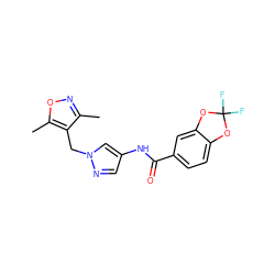 Cc1noc(C)c1Cn1cc(NC(=O)c2ccc3c(c2)OC(F)(F)O3)cn1 ZINC000116767401