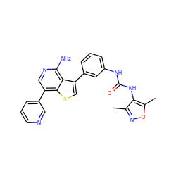 Cc1noc(C)c1NC(=O)Nc1cccc(-c2csc3c(-c4cccnc4)cnc(N)c23)c1 ZINC000095594334