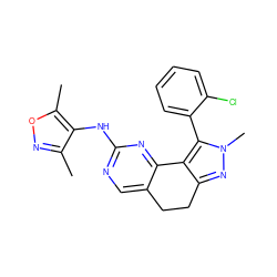 Cc1noc(C)c1Nc1ncc2c(n1)-c1c(nn(C)c1-c1ccccc1Cl)CC2 ZINC000143044001