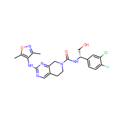 Cc1noc(C)c1Nc1ncc2c(n1)CN(C(=O)N[C@H](CO)c1ccc(F)c(Cl)c1)CC2 ZINC000169331607