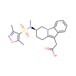 Cc1noc(C)c1S(=O)(=O)N(C)[C@@H]1CCc2c(CC(=O)O)c3ccccc3n2C1 ZINC000066103880