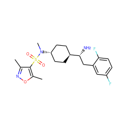 Cc1noc(C)c1S(=O)(=O)N(C)[C@H]1CC[C@H]([C@H](N)Cc2cc(F)ccc2F)CC1 ZINC000261120562