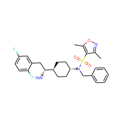 Cc1noc(C)c1S(=O)(=O)N(Cc1ccccc1)[C@H]1CC[C@H]([C@H](N)Cc2cc(F)ccc2F)CC1 ZINC000254051276