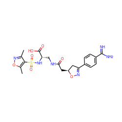 Cc1noc(C)c1S(=O)(=O)N[C@@H](CNC(=O)C[C@H]1CC(c2ccc(C(=N)N)cc2)=NO1)C(=O)O ZINC000003919166